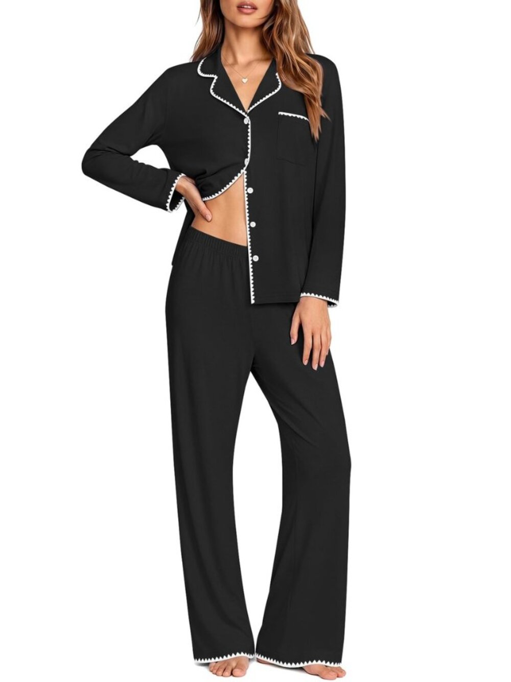 Pajamas for Women Set Long Sleeve Lounge Set Soft Button Down Pjs